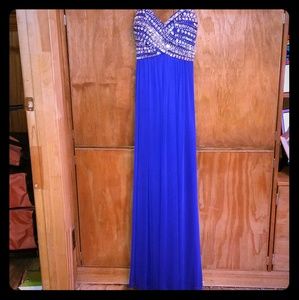 Royal blue strapless prom dress